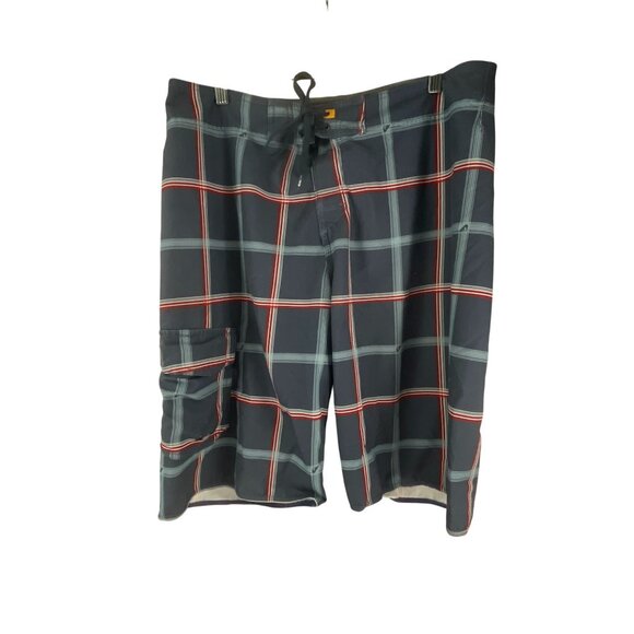 Quiksilver Men’s Plaid Board Shorts Size M Drawstring Waist Side Pocket Surf Swi - Picture 1 of 7